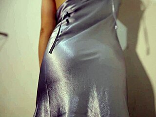 sexy girl in satin dress masturbates gets so wet... damn