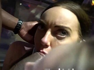Two masked whores slobber on big black cocks through glory holes dripping cum everywhere