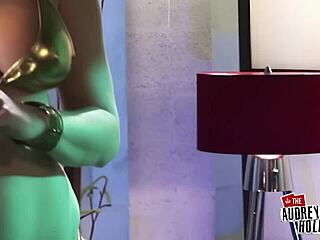 Audrey grinds latex bikini cue ball hard to explosive orgasm