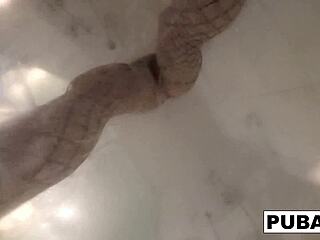blonde leya falcon soaps up her big tits and pussy in steamy shower tease