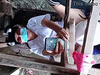 Construction worker seduces nurse for sneaky site blowjob and fuck