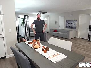 Petite mischief busts tall stepbro jerking off