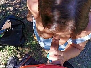 Mature POV Blowjob Deepthroat In Country Fields Outdoor Setting Under Blue Sky