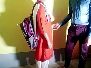 horny schoolgirl fucks security guard quick for exam paper with dirty talk