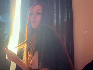 Artemisia Love smokes cigarette flashing Italian big tits solo
