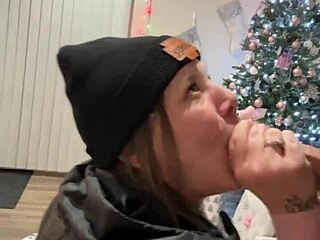 Huge Tits Milf Wife Anal Buttplug Play And Christmas Blowjob