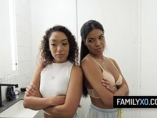 Hey, lucky stepdad scores hardcore threesome fucking his slutty stepdaughters Sarah Lace and Maya Farrell on holiday