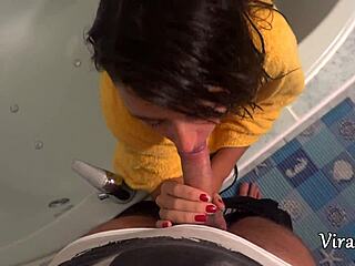 Camilla Moon Gags on Cock Bathroom Facial Blast