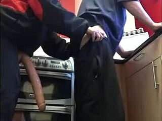 hey watch this bisexual dude get ass pegged hard by masked gf in kitchen