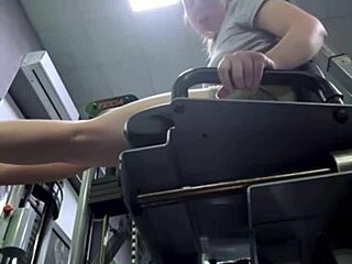 Horny Shaved Teen Fingers Pussy to Squirt on Gym Bench.
