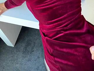 german brunette in glasses bends over office desk for doggystyle cum covered fuck