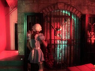 two demons bust free from cages and pound brunette babe's ass in white stockings hard