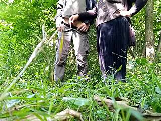 Chubby milf teases lover with hairy beaver in park