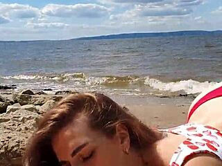 cute brunette teen deepthroats monster cock by river cums in mouth outdoor closeup