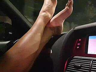 hot european babe teases henry strongwood's cock with her pretty driving feet