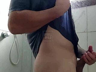 masked tattoo guy showers solo toying ass till cum