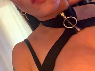 tattooed brunette masturbates with dildo in lingerie