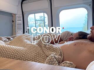 big-tittied molly pills mounts boyfriend conor in van after horny hike pov pounding