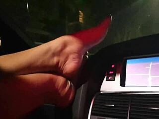 hot european babe teases henry strongwood's cock with her pretty driving feet