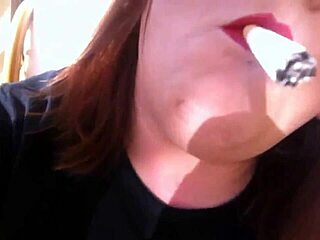 sexy bbw tina snua smoking cork cigarette with double inhales and nose exhales