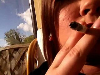sexy bbw tina snua smoking cork cigarette with double inhales and nose exhales