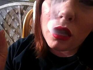 sexy bbw tina snua smoking cork cigarette with double inhales and nose exhales