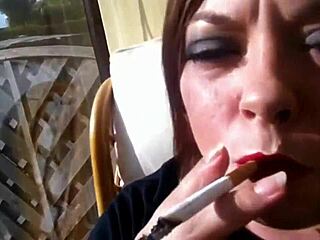 sexy bbw tina snua smoking cork cigarette with double inhales and nose exhales