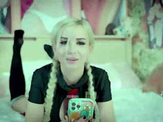 Skinny blonde stretches her tight holes with toys for halloween