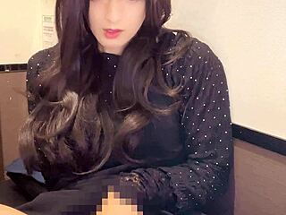 beautiful crossdresser with long hair touches herself quietly