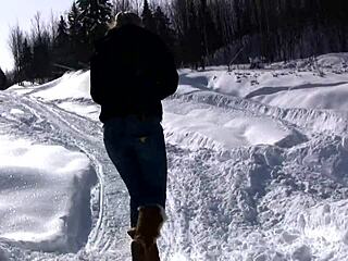 on our ski vacation i strip and pee in the snow