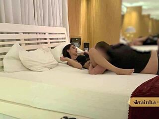 hotwife enjoys time with friend while husband waits
